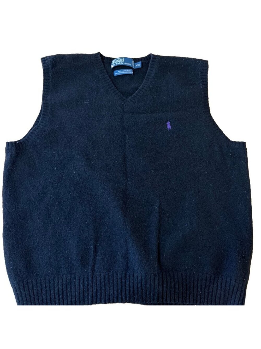 Vtg Polo Ralph Lauren Lambswool V-Neck Sweater Vest Mens Black Purple Pony Sz L
